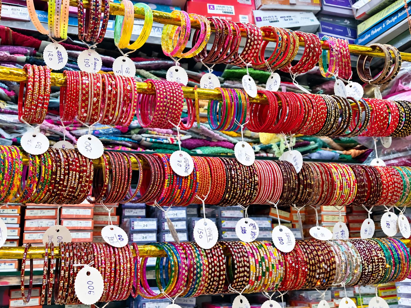 Colourful glass and stone bangles at Shiv Attraction House, Udhampur