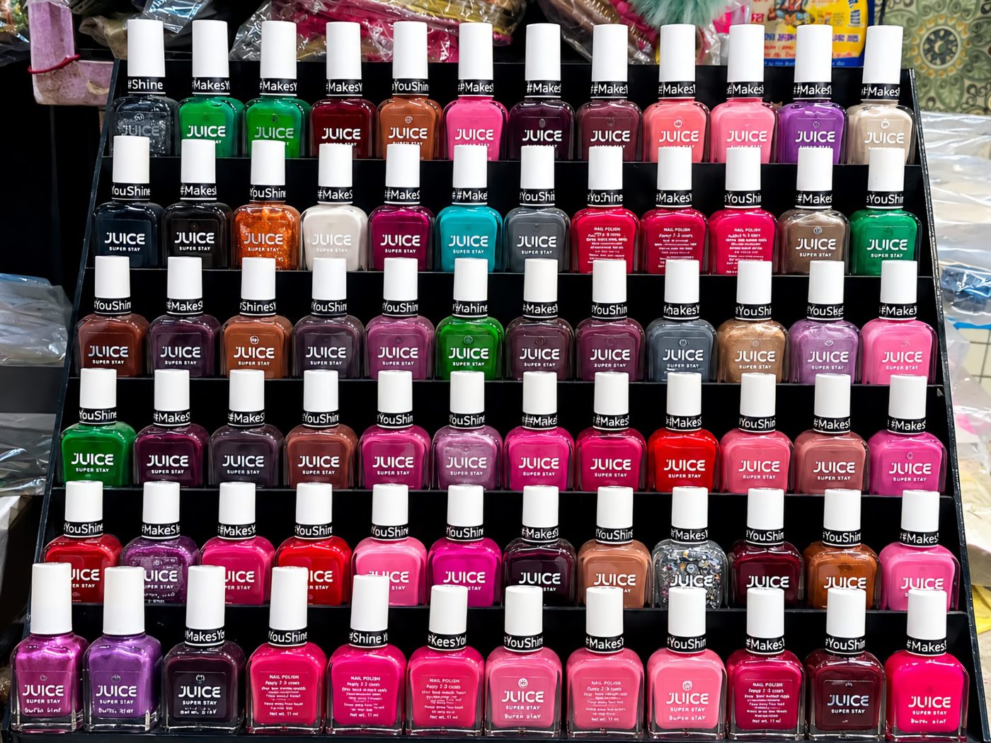 Nail polish shades and cosmetics display at Shiv Attraction House, Udhampur